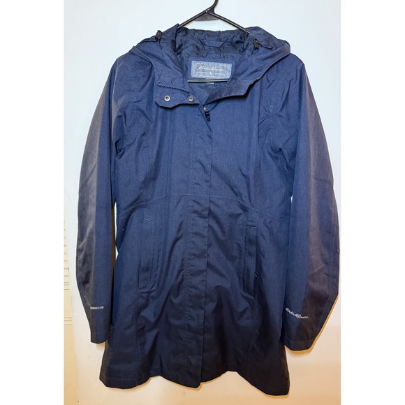 Eddie Bauer Other - Eddie Bauer Weatheredge Rain Coat Hooded Blue Gray Women's M Zipper & Snap Close